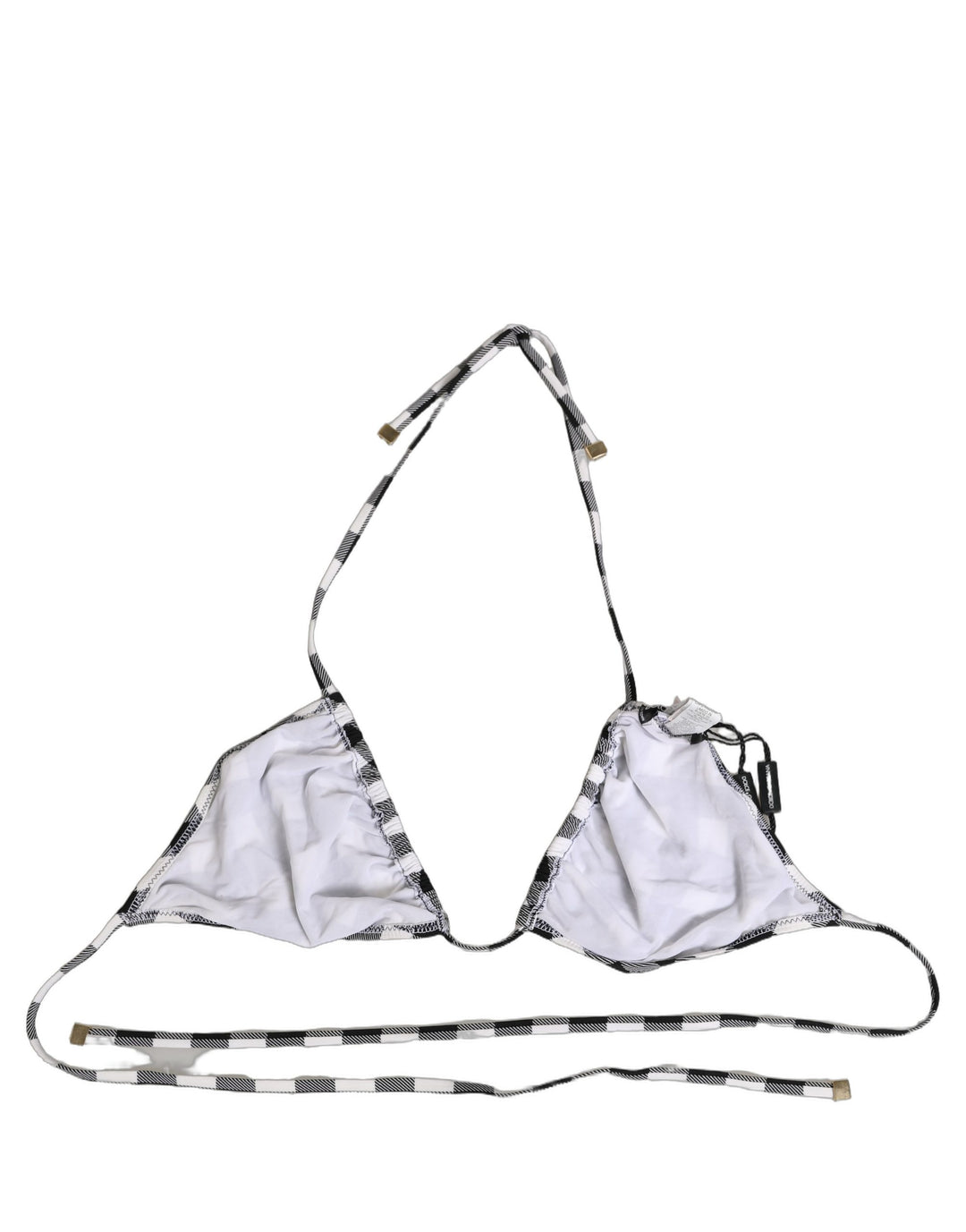 Dolce &amp; Gabbana Black White Checkered Halter Beachwear Bikini Top