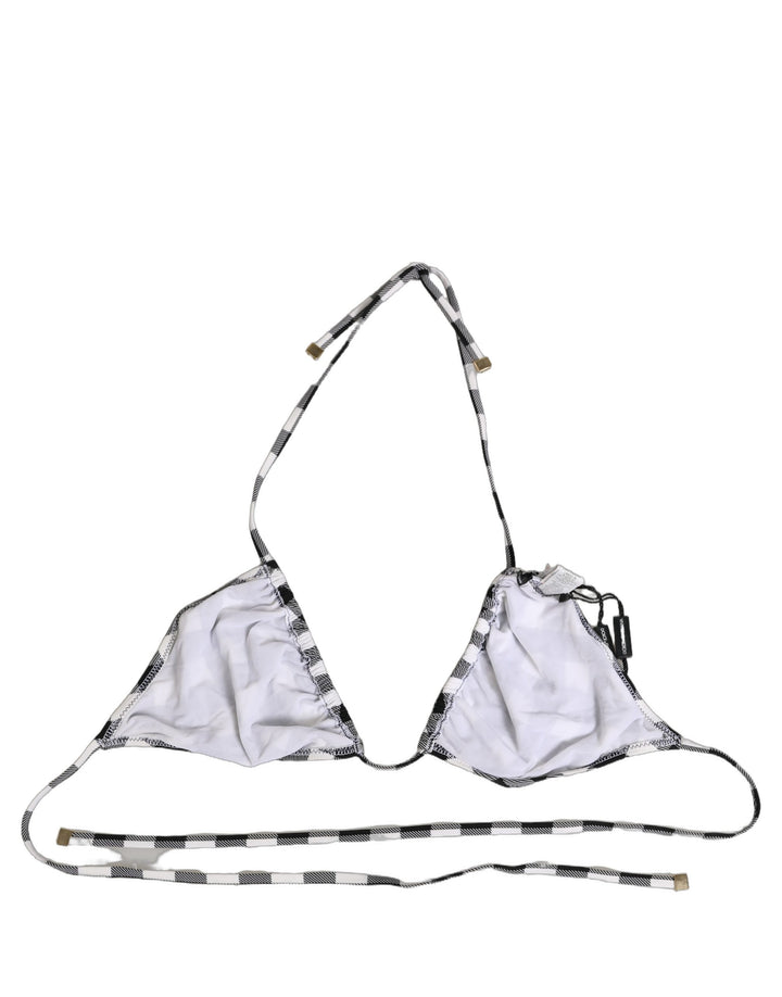 Dolce &amp; Gabbana Black White Checkered Halter Beachwear Bikini Top