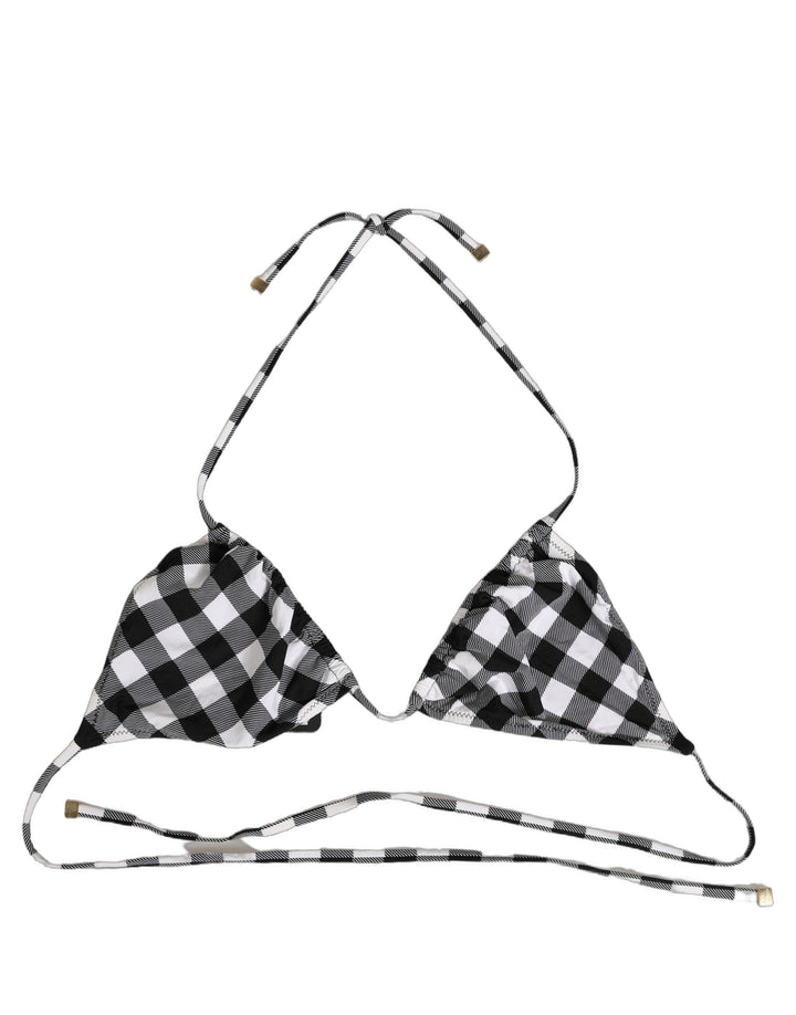 Dolce &amp; Gabbana Black White Checkered Halter Beachwear Bikini Top