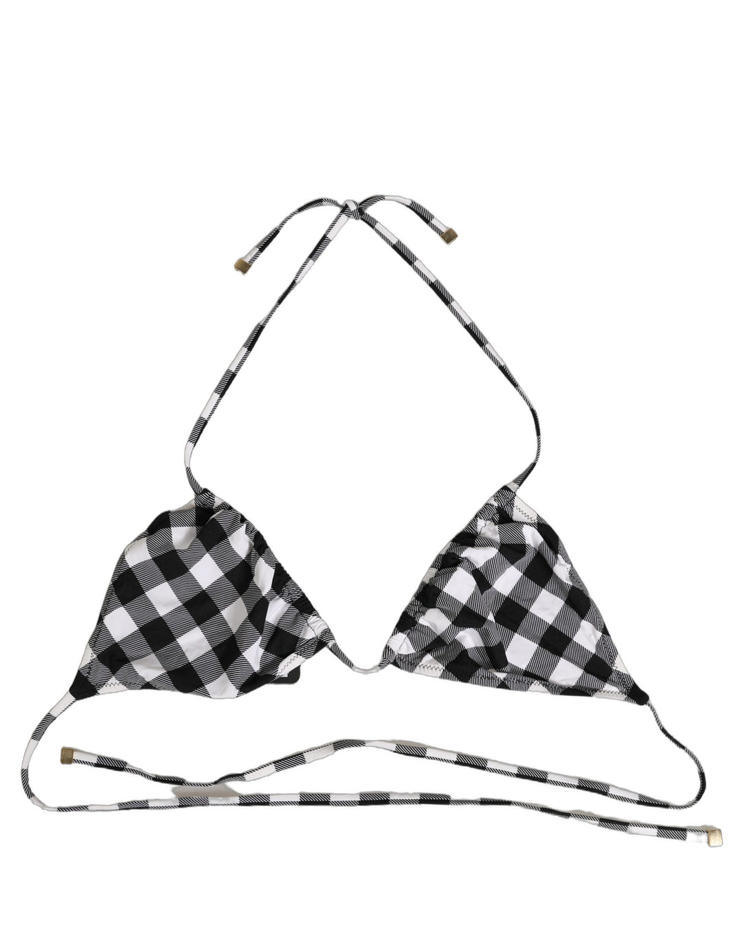 Dolce &amp; Gabbana Black White Checkered Halter Beachwear Bikini Top