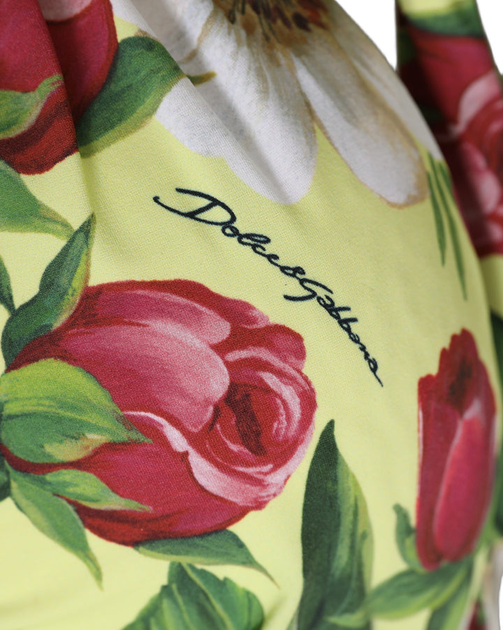 Dolce &amp; Gabbana Yellow Floral Halter Nylon Beachwear Bikini Top