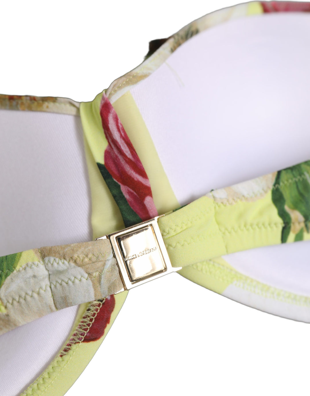 Dolce &amp; Gabbana Yellow Floral Halter Nylon Beachwear Bikini Top