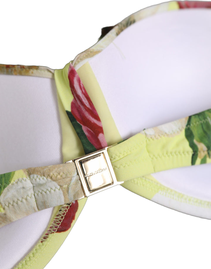 Dolce &amp; Gabbana Yellow Floral Halter Nylon Beachwear Bikini Top