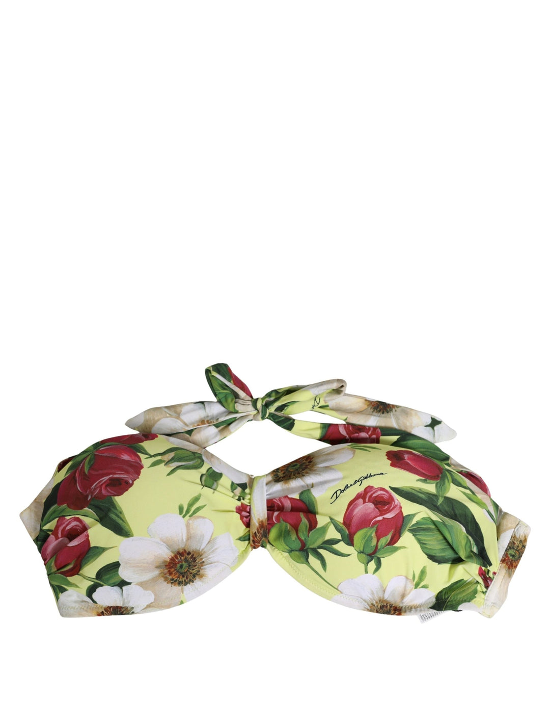 Dolce &amp; Gabbana Yellow Floral Halter Nylon Beachwear Bikini Top