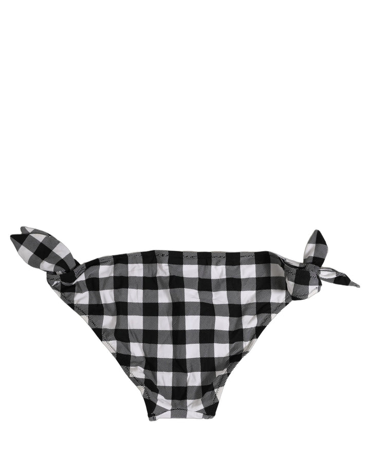 Dolce &amp; Gabbana Black White Checkered Beachwear Bikini Bottom
