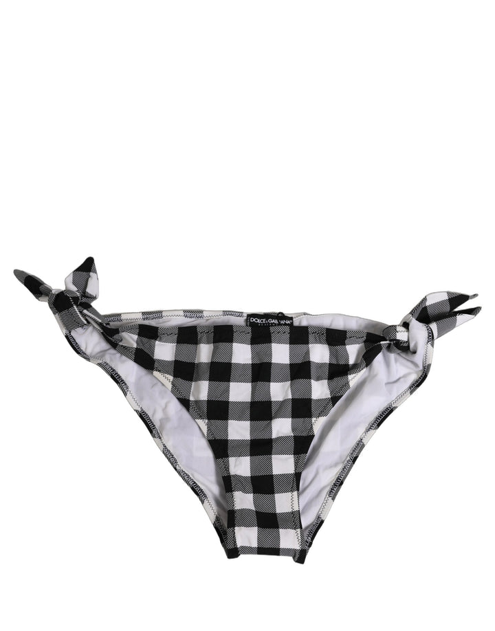 Dolce &amp; Gabbana Black White Checkered Beachwear Bikini Bottom