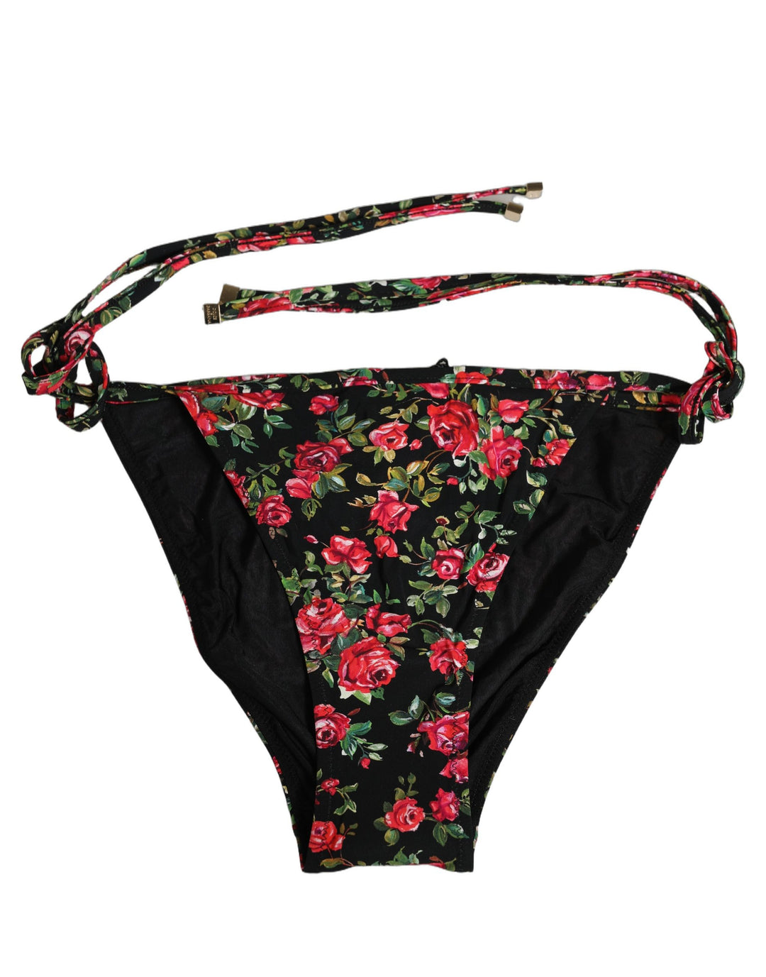 Dolce &amp; Gabbana Black Floral Print Nylon Beachwear Bikini Bottom