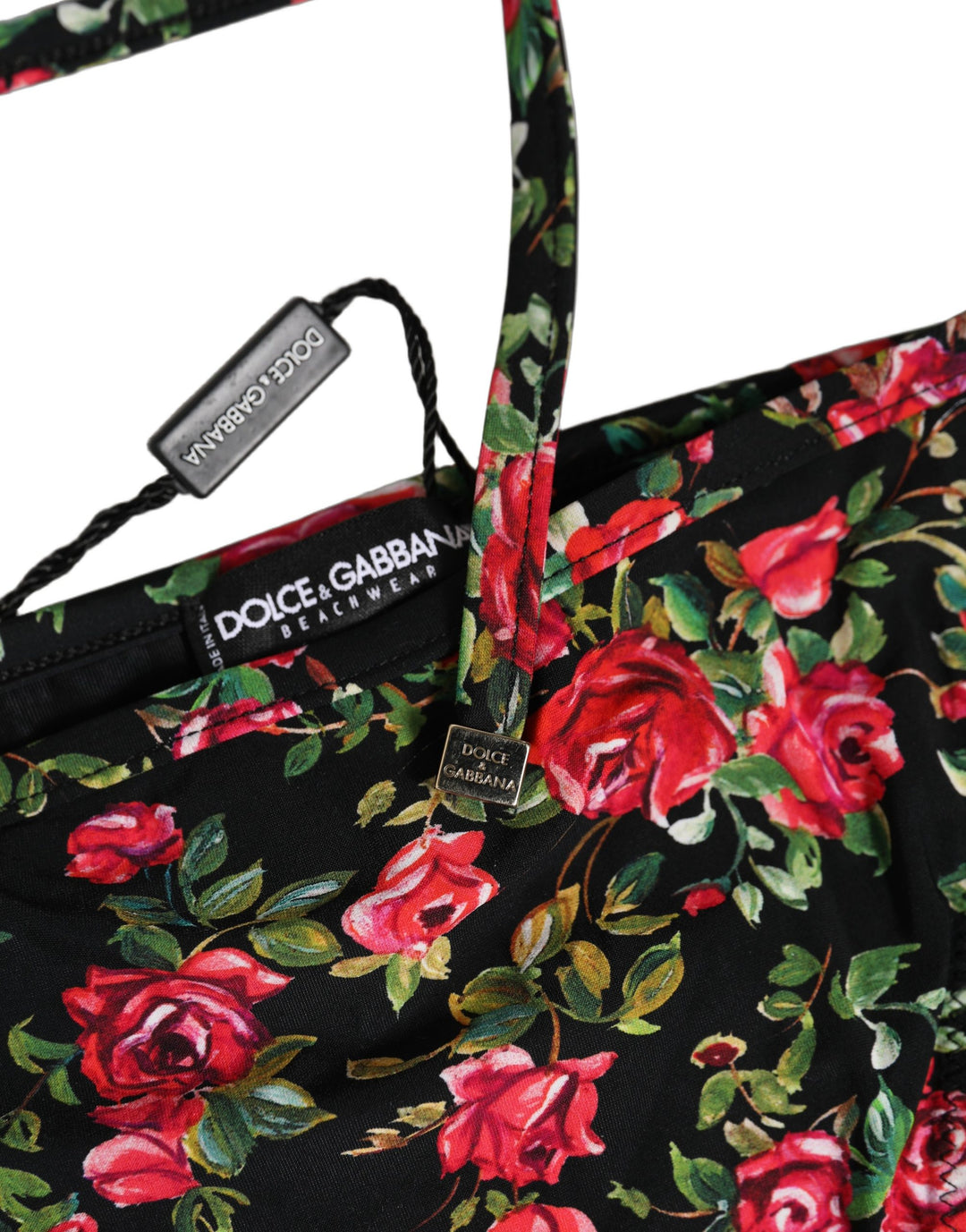 Dolce &amp; Gabbana Black Floral Print Nylon Beachwear Bikini Bottom