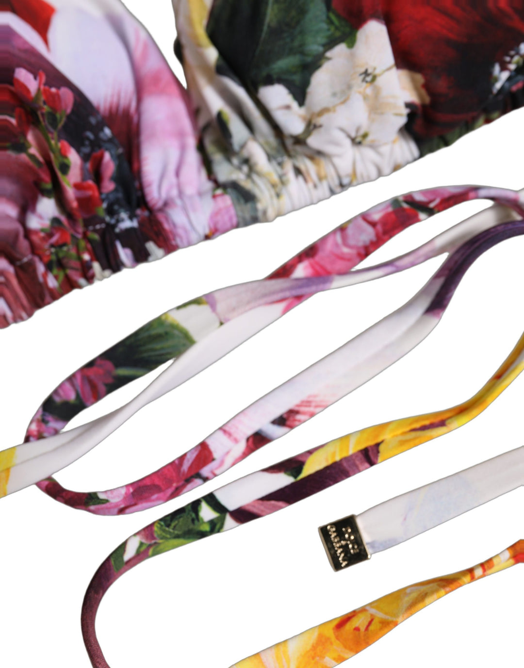 Dolce &amp; Gabbana White Floral Print Triangle Beachwear Bikini Top