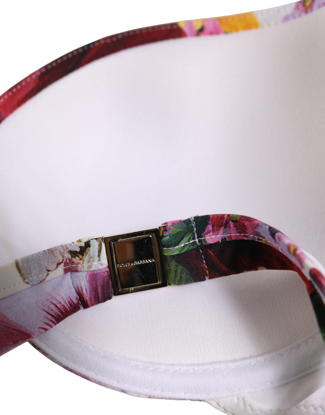 Dolce &amp; Gabbana White Floral Print Nylon Beachwear Bikini Top