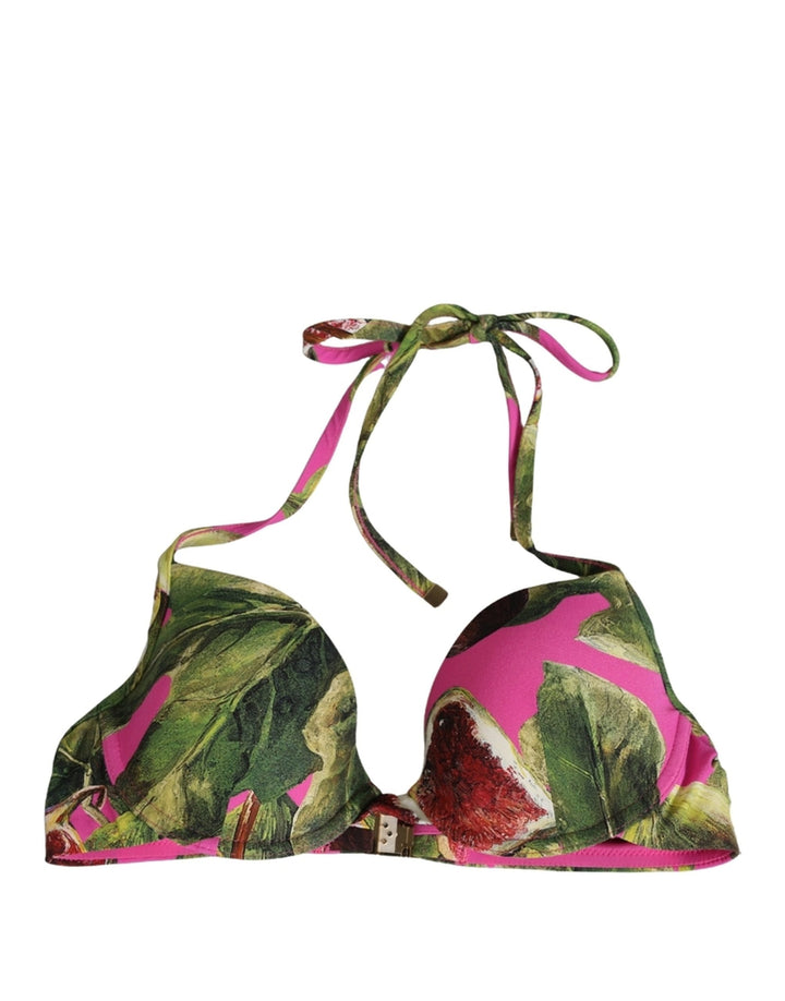 Dolce &amp; Gabbana Fuchsia Pink Fig Print Beachwear Bikini Top