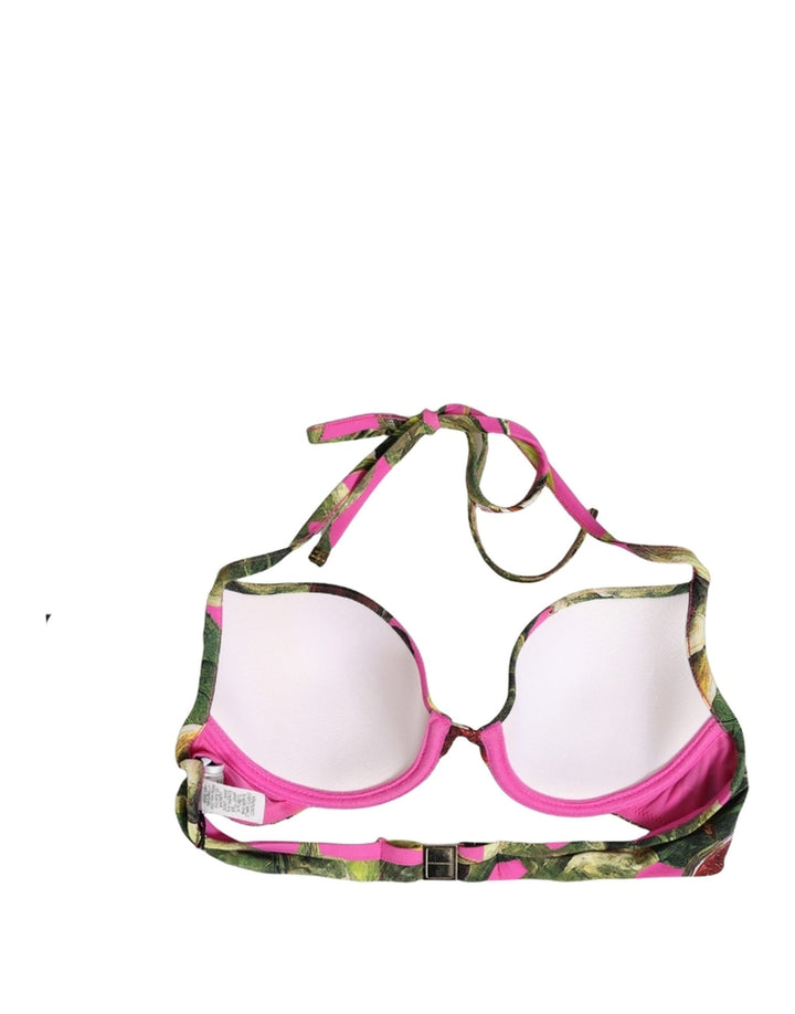 Dolce &amp; Gabbana Fuchsia Pink Fig Print Beachwear Bikini Top