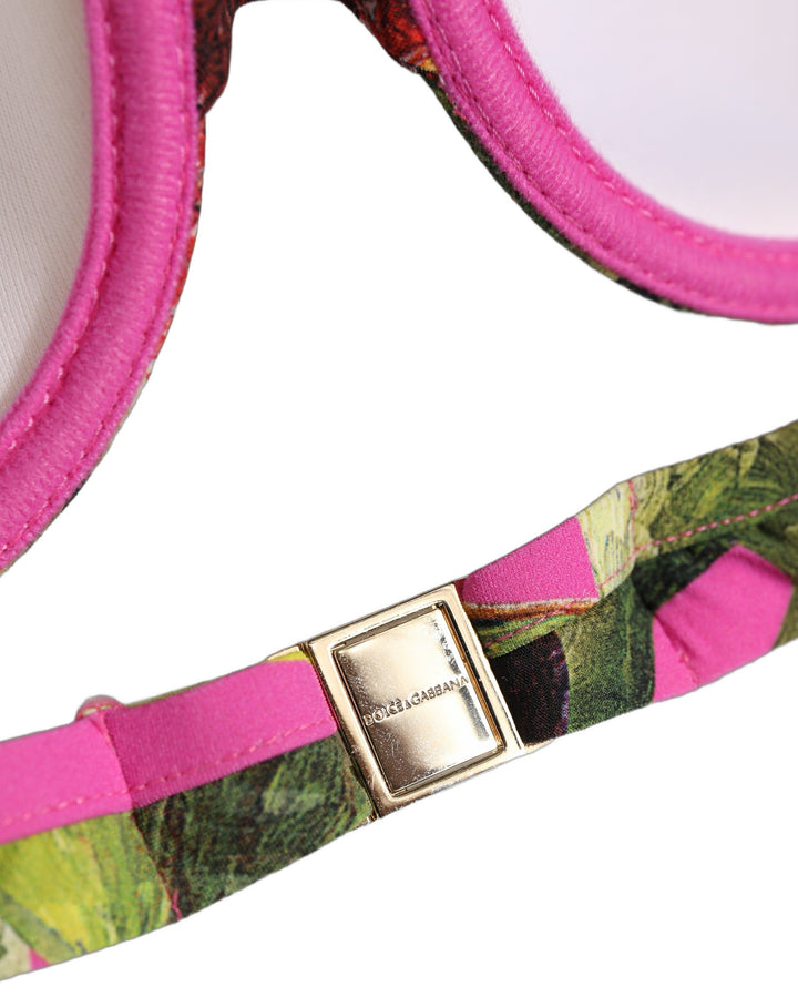 Dolce &amp; Gabbana Fuchsia Pink Fig Print Beachwear Bikini Top