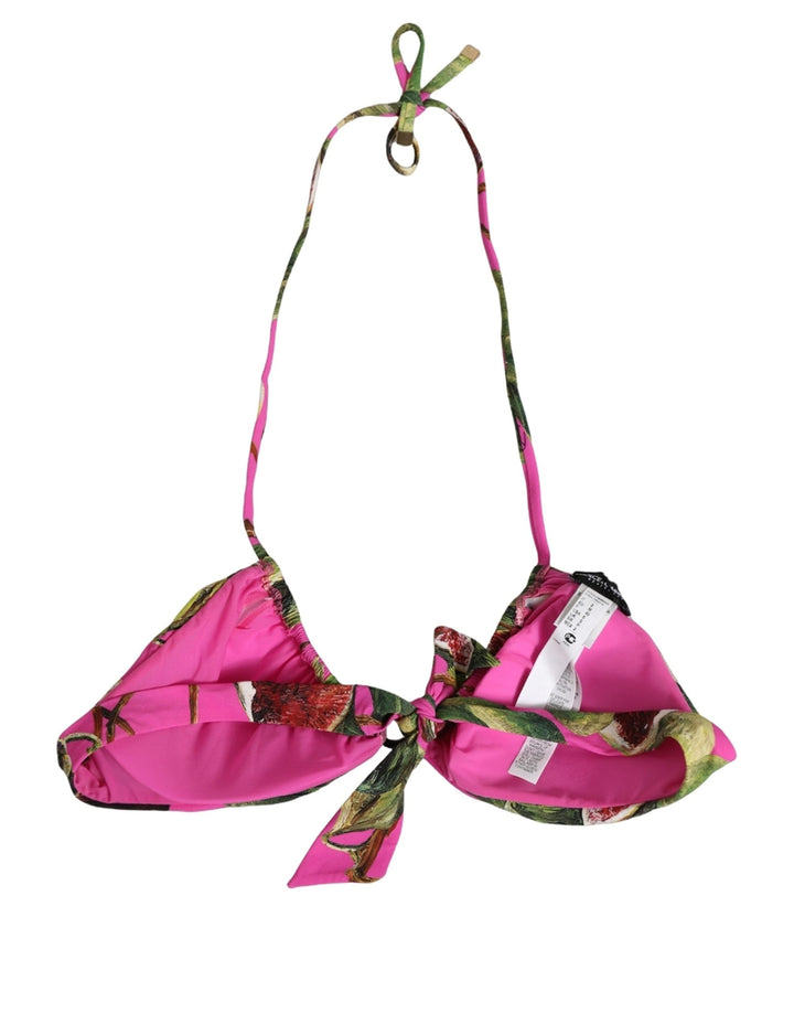 Dolce &amp; Gabbana Fuchsia Pink Fig Print Beachwear Bikini Top