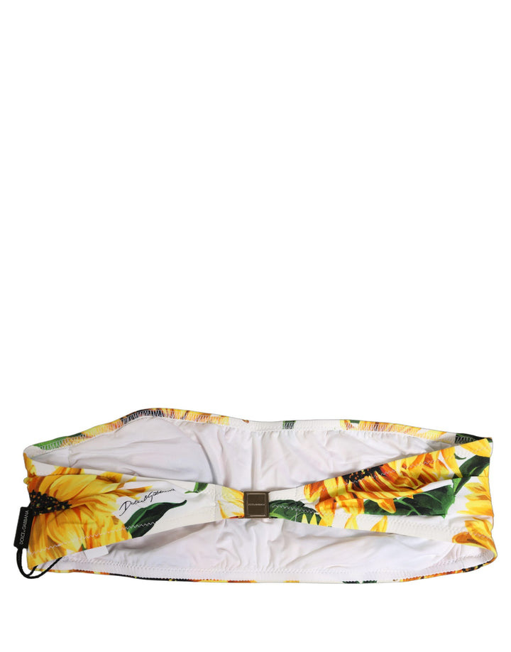 Dolce &amp; Gabbana White Sunflower Print Bandeau Beachwear Bikini Top