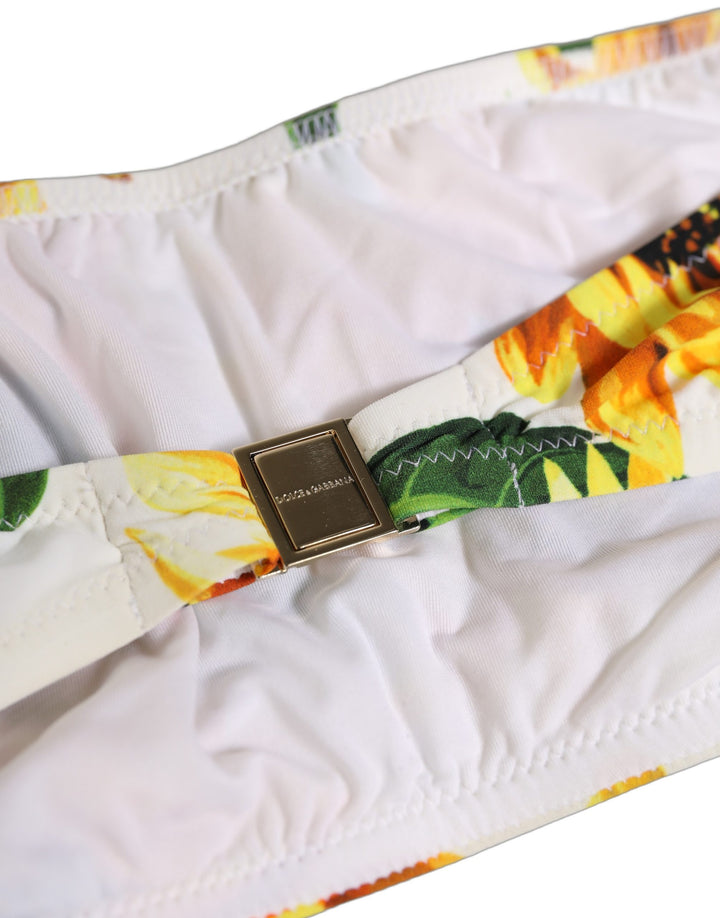 Dolce &amp; Gabbana White Sunflower Print Bandeau Beachwear Bikini Top