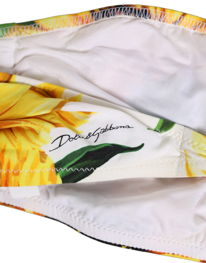 Dolce &amp; Gabbana White Sunflower Print Bandeau Beachwear Bikini Top