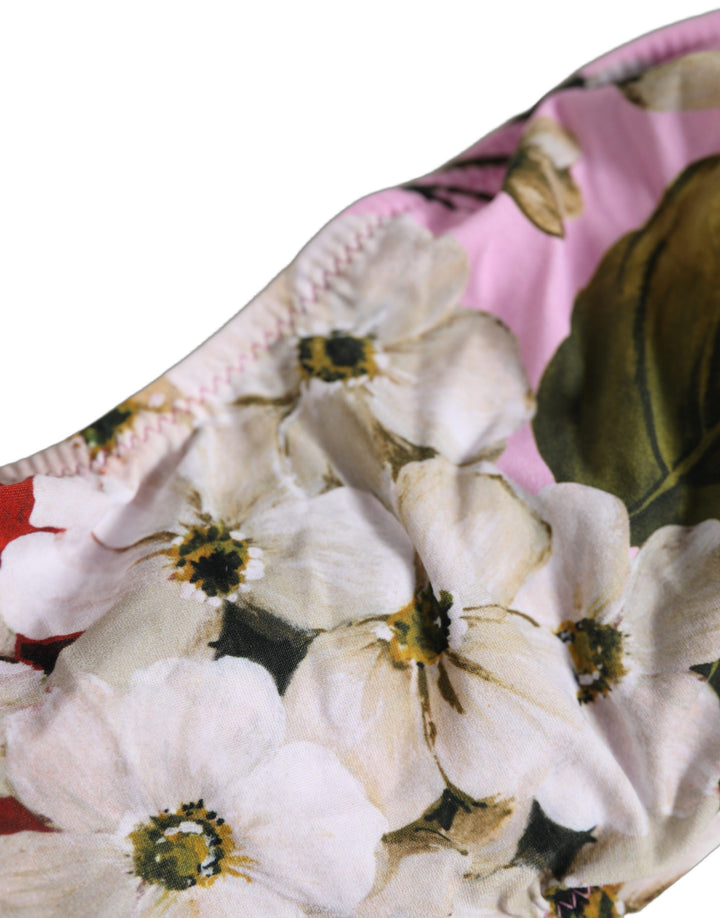 Dolce &amp; Gabbana Pink Floral Print Bandeau Beachwear Bikini Top