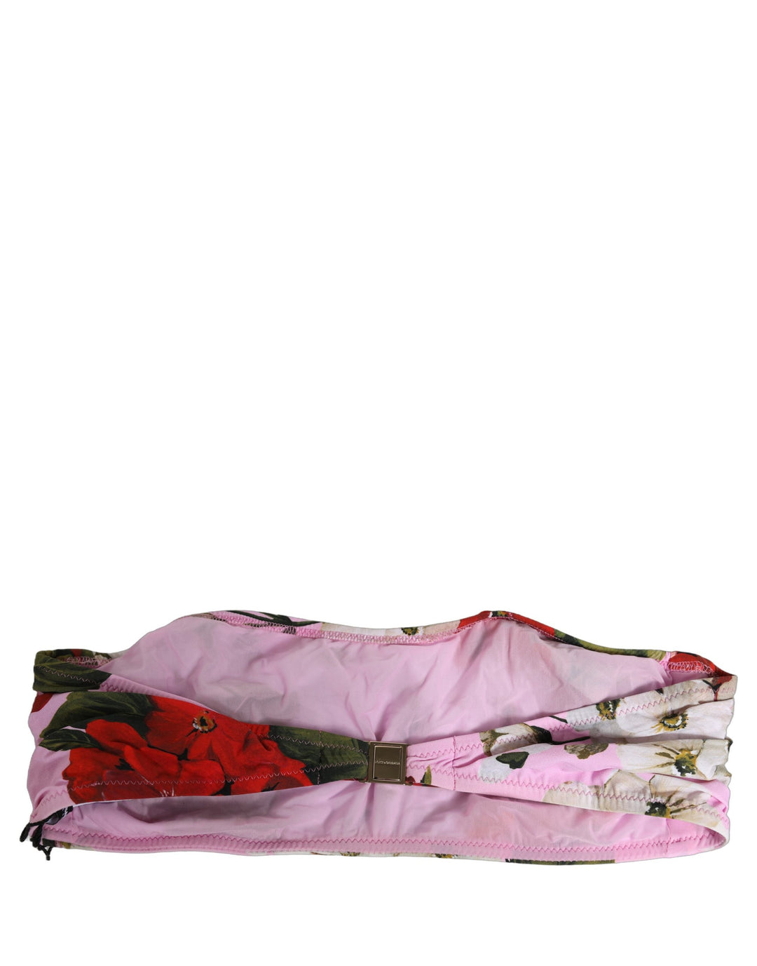 Dolce &amp; Gabbana Pink Floral Print Bandeau Beachwear Bikini Top
