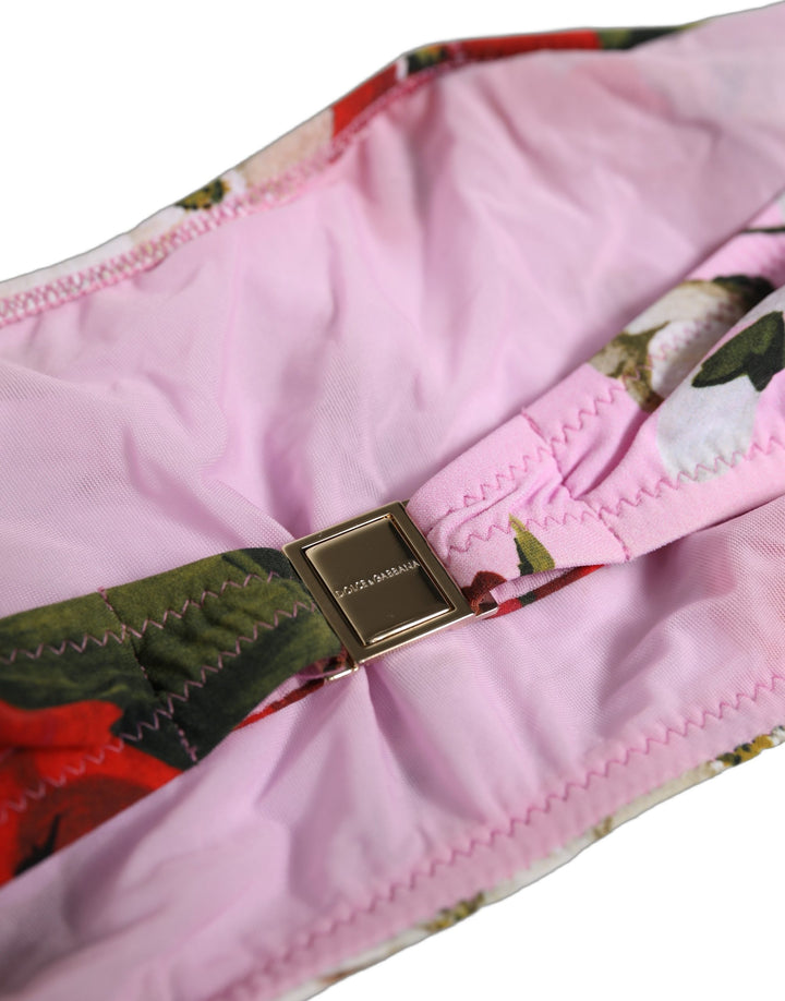 Dolce &amp; Gabbana Pink Floral Print Bandeau Beachwear Bikini Top