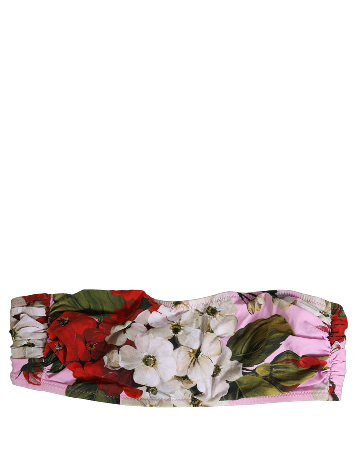 Dolce &amp; Gabbana Pink Floral Print Bandeau Beachwear Bikini Top