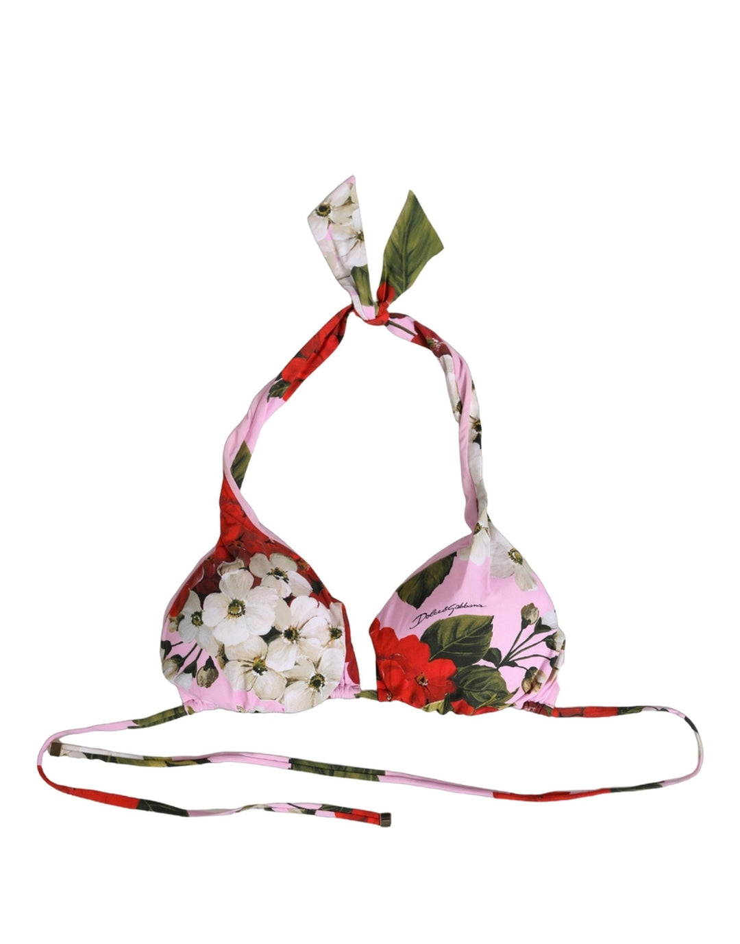 Dolce &amp; Gabbana Pink Floral Print Triangle Beachwear Bikini Top