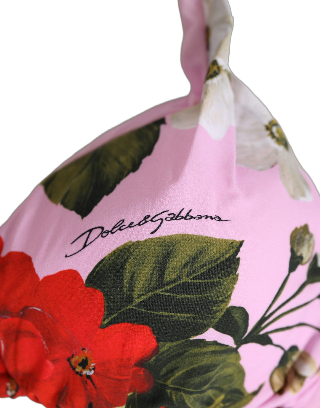 Dolce &amp; Gabbana Pink Floral Print Triangle Beachwear Bikini Top