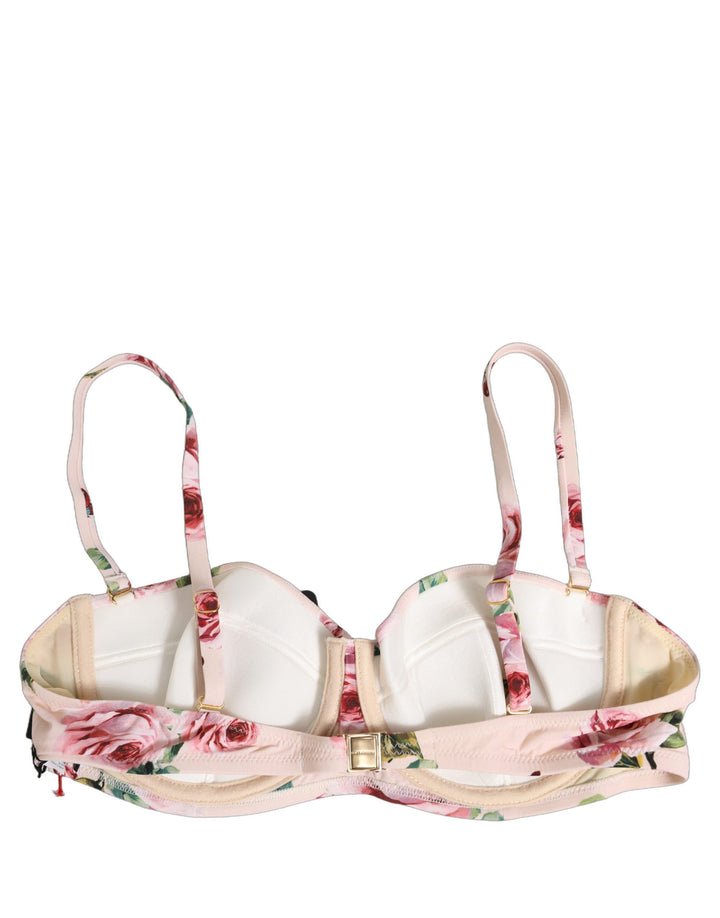 Dolce &amp; Gabbana Pink Floral Print Underwire Beachwear Bikini Top