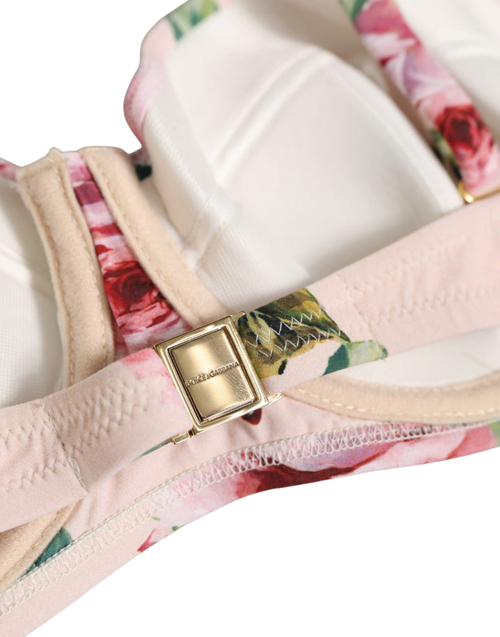 Dolce &amp; Gabbana Pink Floral Print Underwire Beachwear Bikini Top