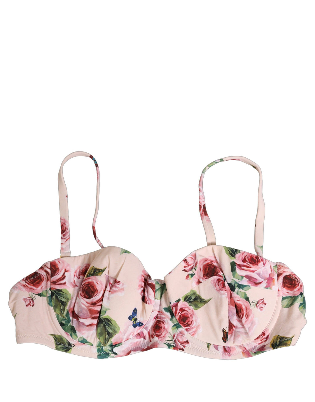 Dolce &amp; Gabbana Pink Floral Print Underwire Beachwear Bikini Top