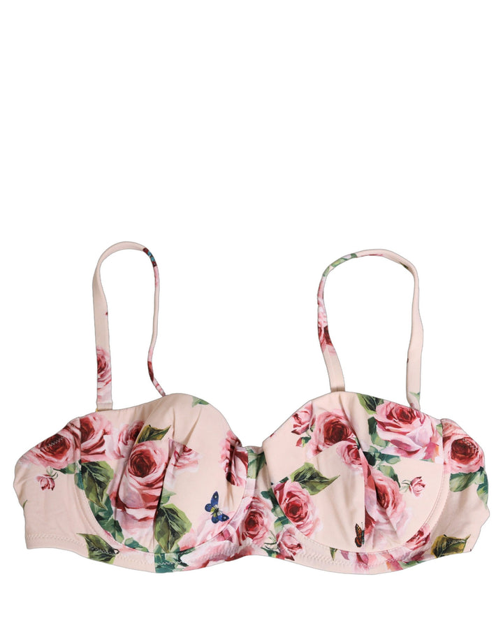 Dolce &amp; Gabbana Pink Floral Print Underwire Beachwear Bikini Top