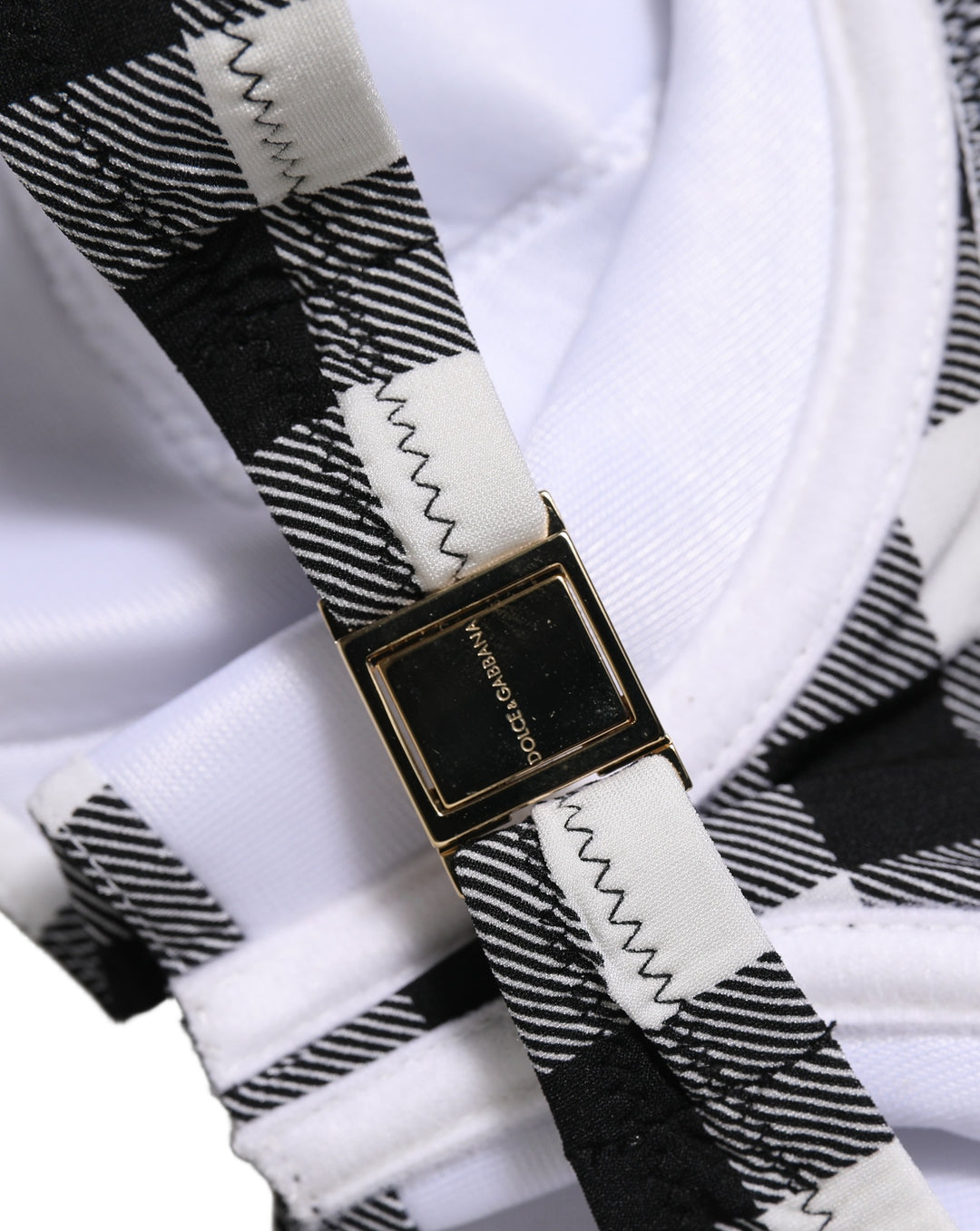Dolce &amp; Gabbana Black White Gingham Check Beachwear Bikini Top