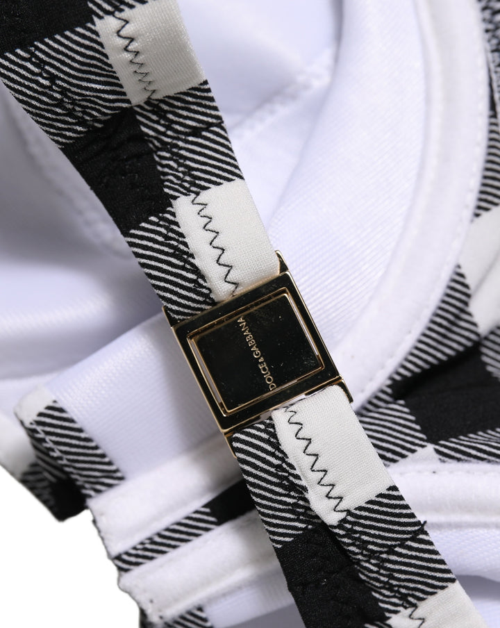 Dolce &amp; Gabbana Black White Gingham Check Beachwear Bikini Top