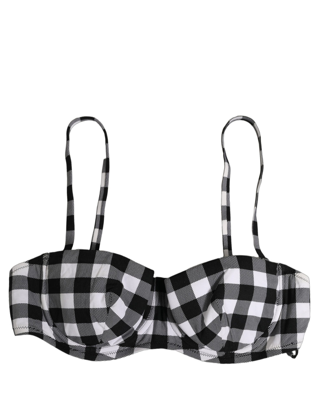 Dolce &amp; Gabbana Black White Gingham Check Beachwear Bikini Top