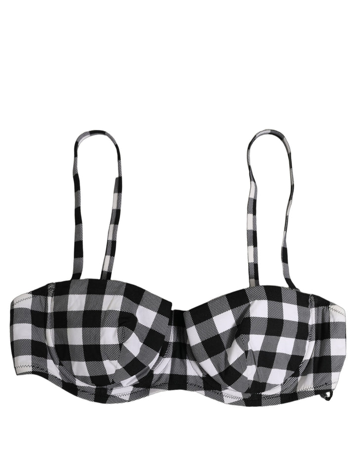 Dolce &amp; Gabbana Black White Gingham Check Beachwear Bikini Top