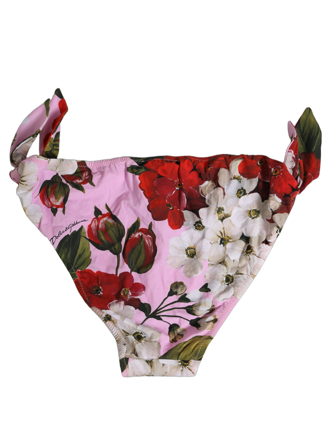 Dolce &amp; Gabbana Pink Floral Tie Sides Beachwear Bikini Bottom