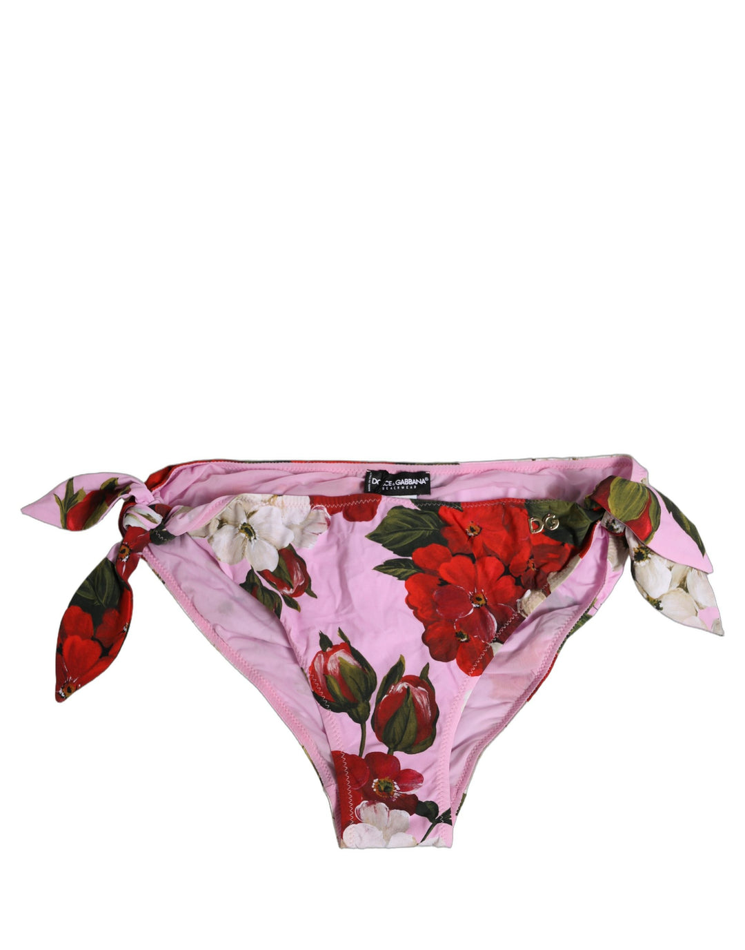 Dolce &amp; Gabbana Pink Floral Tie Sides Beachwear Bikini Bottom