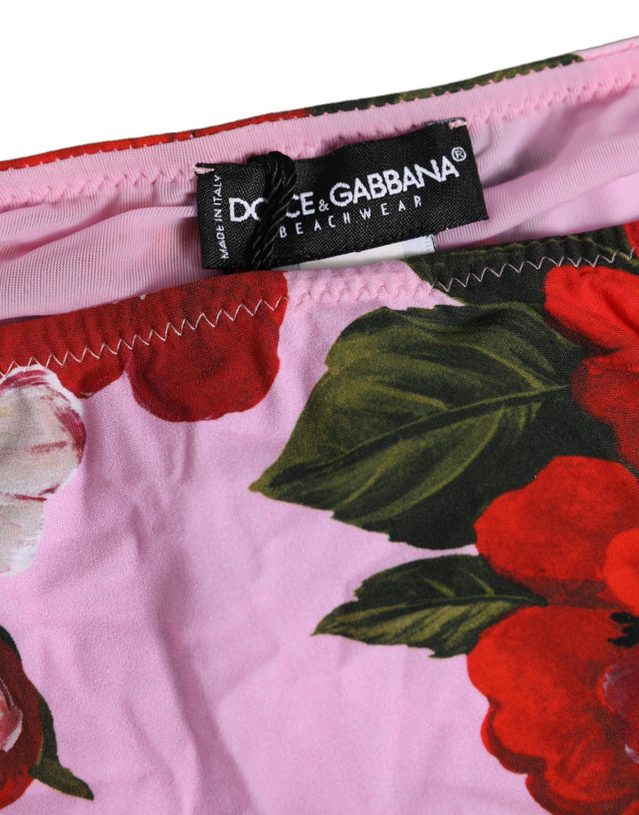 Dolce &amp; Gabbana Pink Floral Tie Sides Beachwear Bikini Bottom
