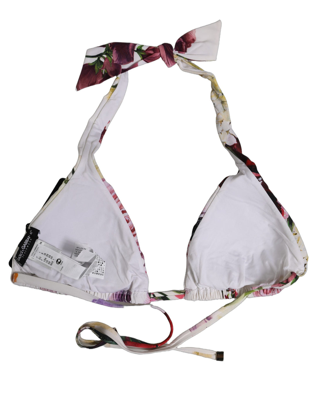 Dolce &amp; Gabbana White Floral Print Triangle Beachwear Bikini Top