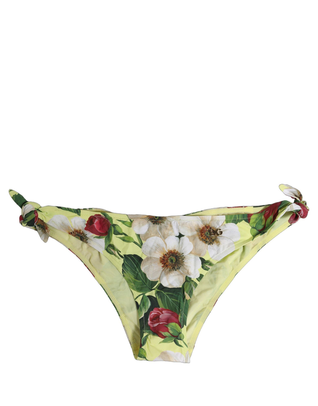 Dolce &amp; Gabbana Yellow Floral Print Nylon Beachwear Bikini Bottom