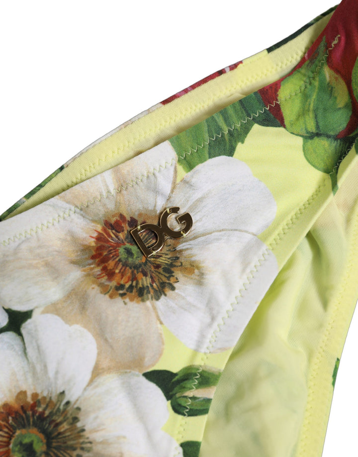 Dolce &amp; Gabbana Yellow Floral Print Nylon Beachwear Bikini Bottom