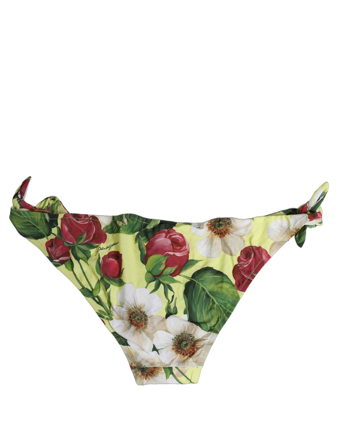 Dolce &amp; Gabbana Yellow Floral Print Nylon Beachwear Bikini Bottom