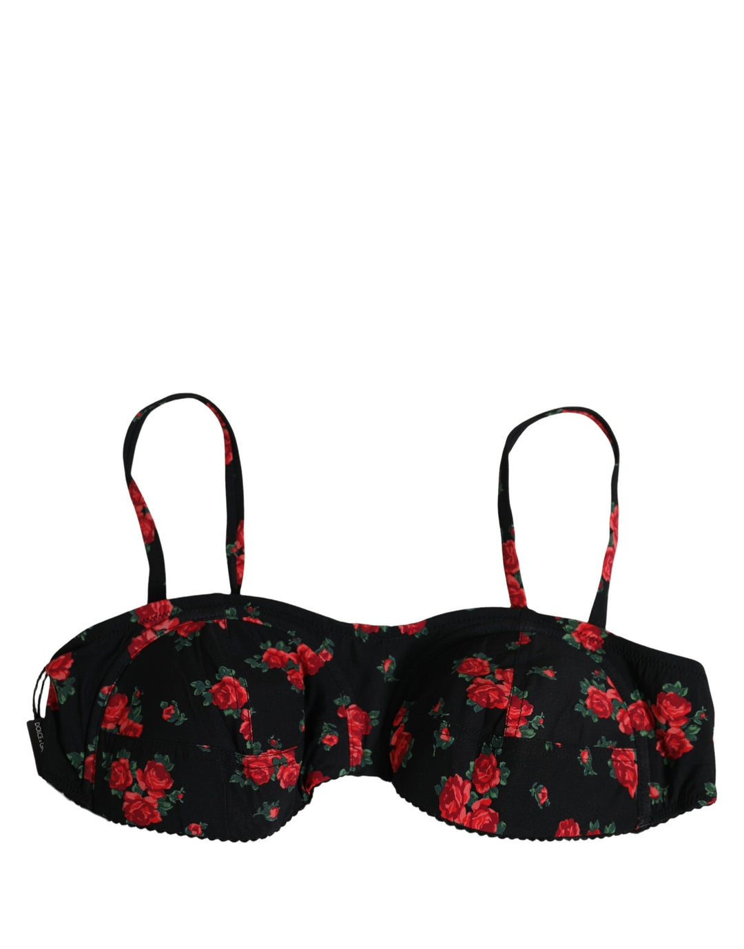 Dolce &amp; Gabbana Black Floral Print Underwire Beachwear Bikini Top