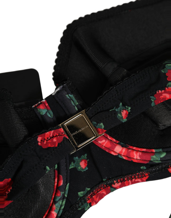Dolce &amp; Gabbana Black Floral Print Underwire Beachwear Bikini Top