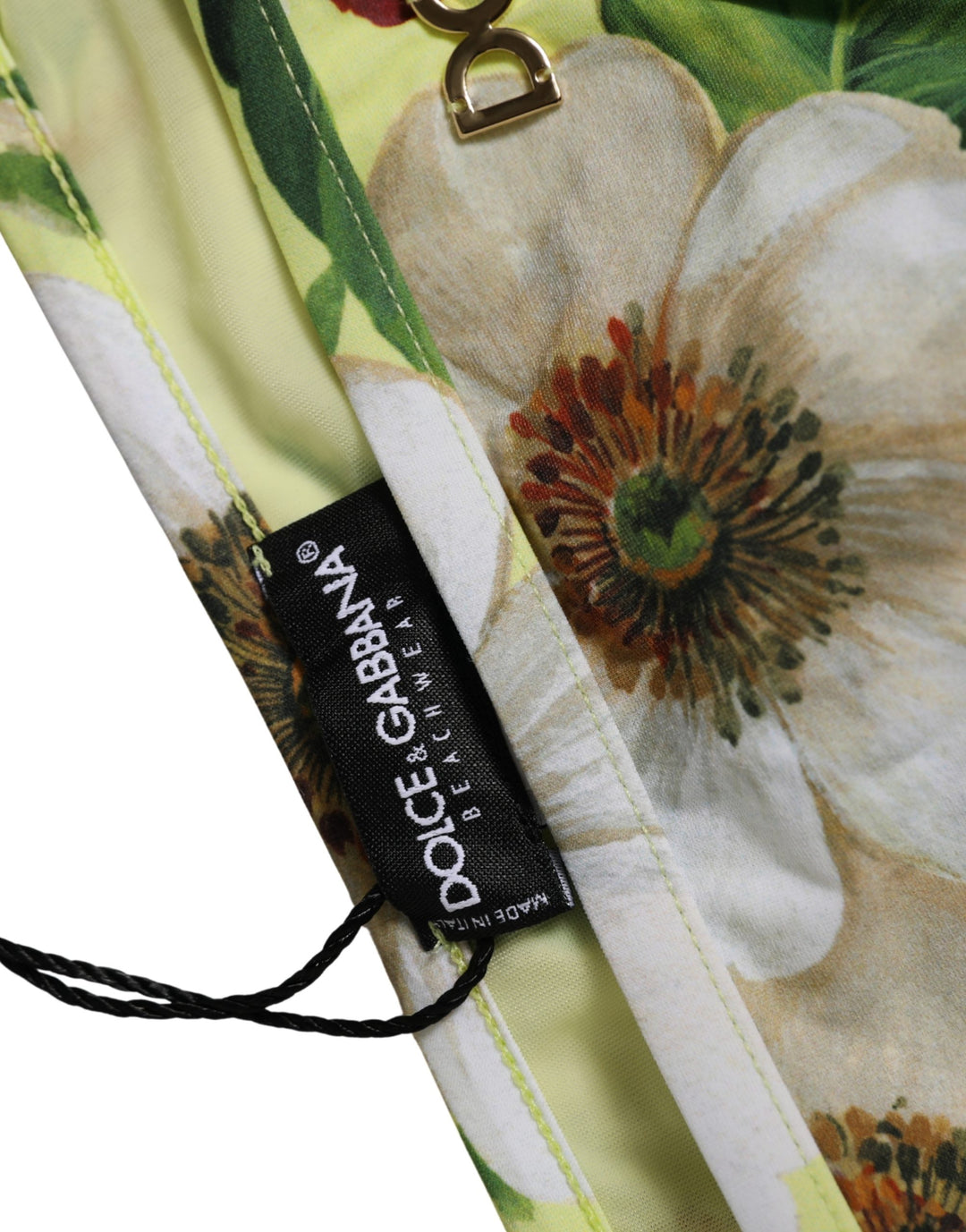 Dolce &amp; Gabbana Yellow Floral Print Nylon Beachwear Bikini Bottom