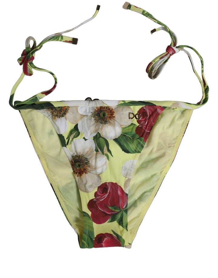 Dolce &amp; Gabbana Yellow Floral Print Nylon Beachwear Bikini Bottom