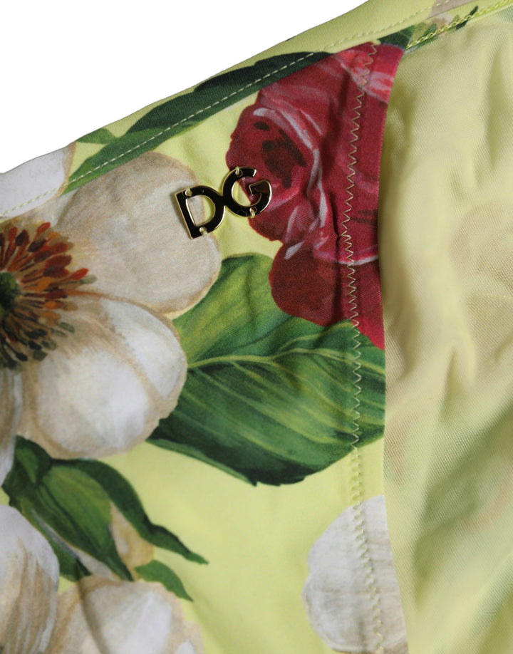 Dolce &amp; Gabbana Yellow Floral Print Nylon Beachwear Bikini Bottom