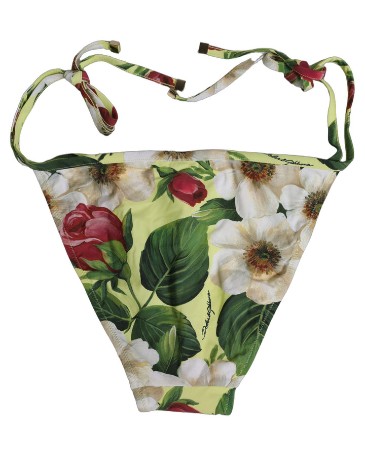Dolce &amp; Gabbana Yellow Floral Print Nylon Beachwear Bikini Bottom