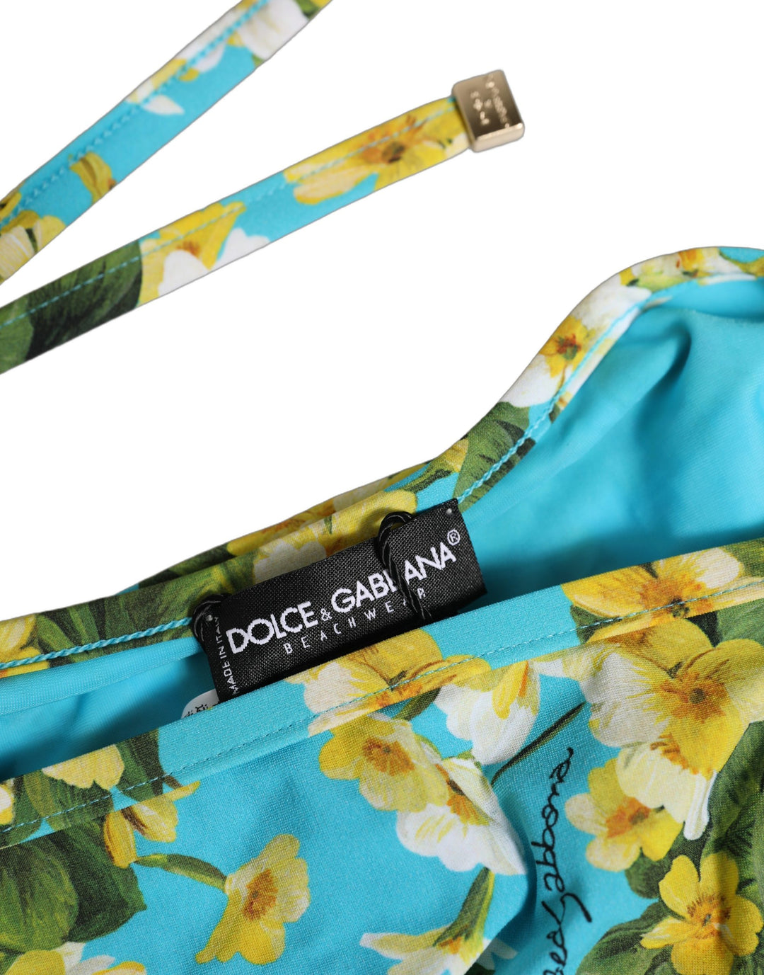Dolce &amp; Gabbana Blue Floral Print Nylon Beachwear Bikini Bottom