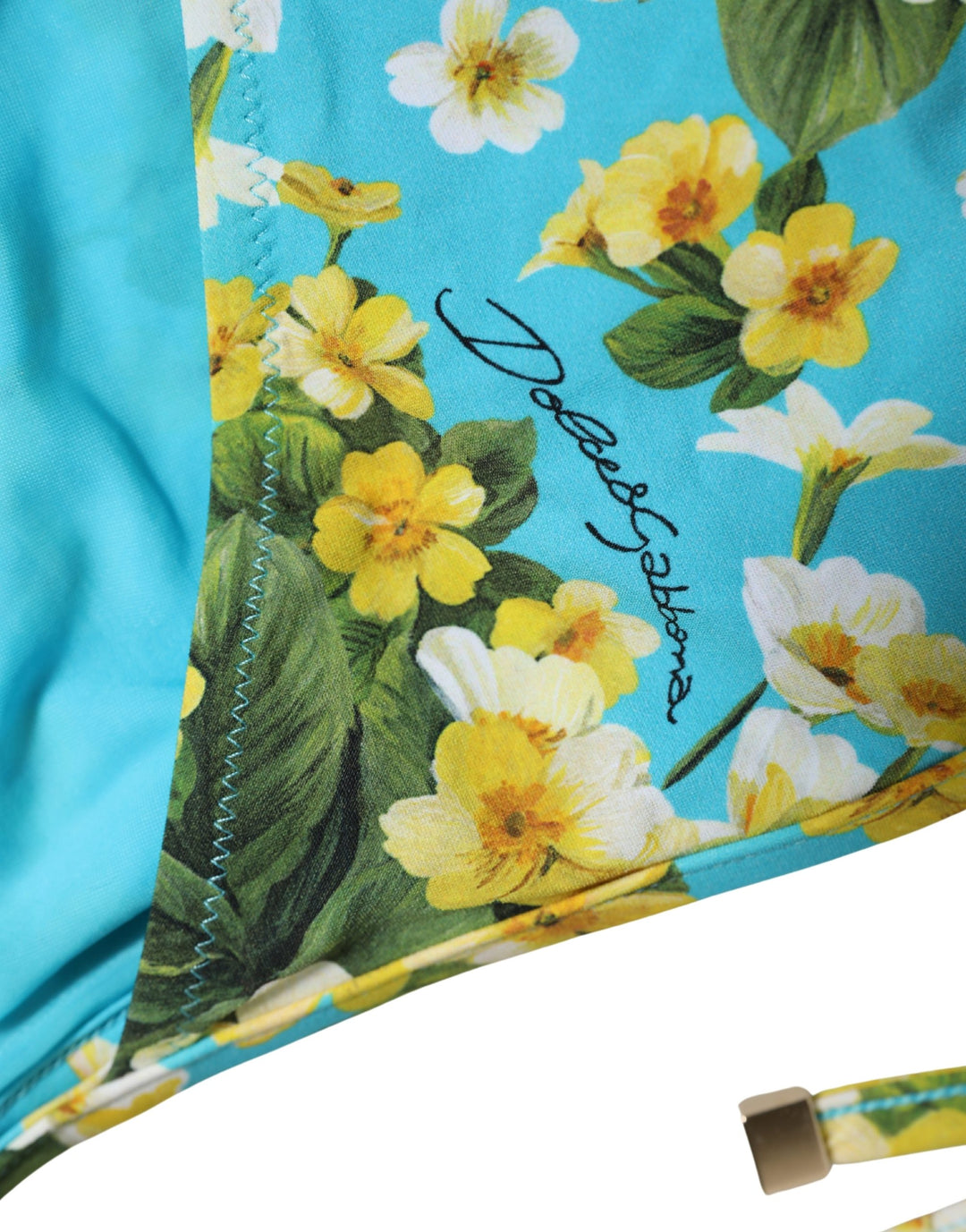 Dolce &amp; Gabbana Blue Floral Print Nylon Beachwear Bikini Bottom